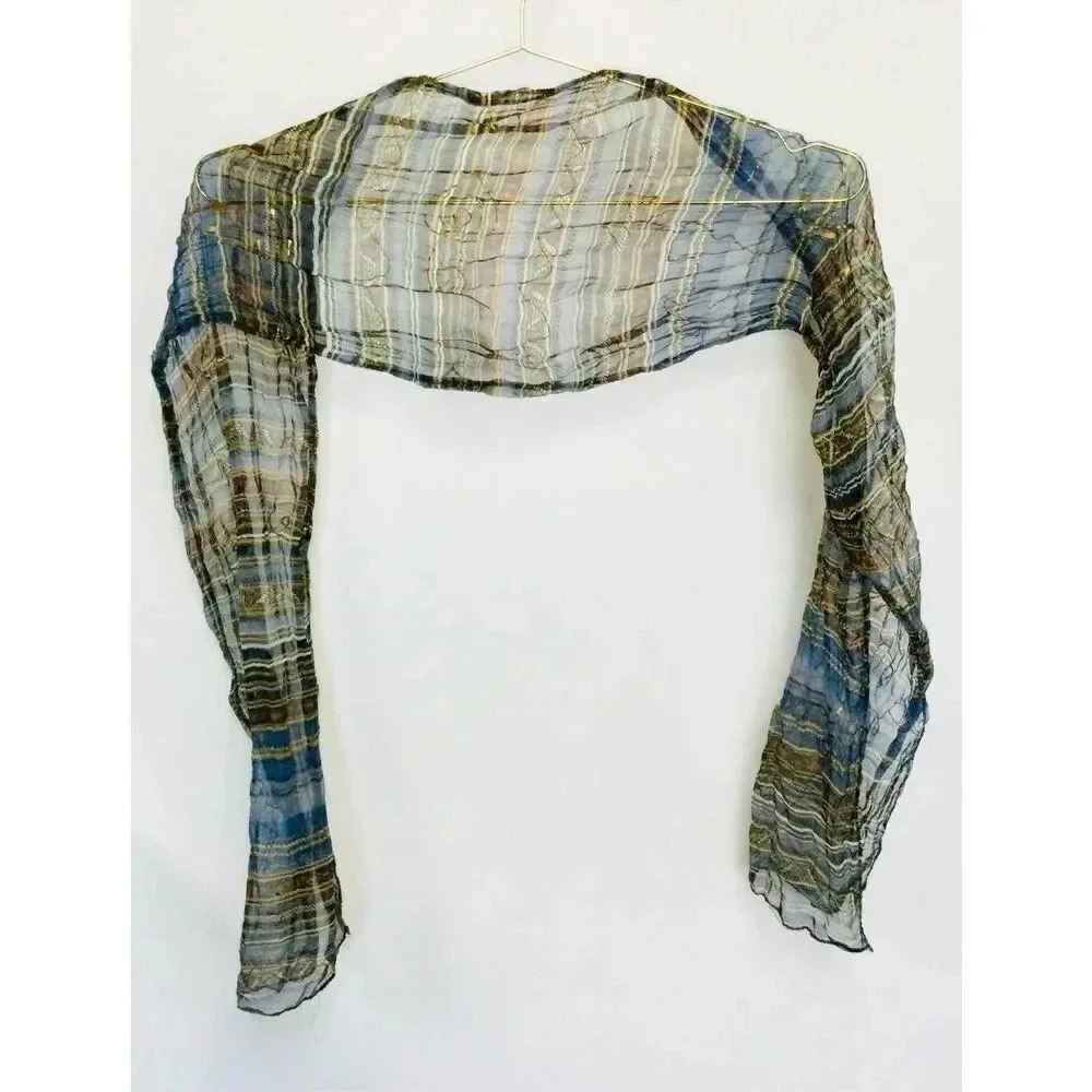 Vintage Women’s Sheer Printed Long Head Neck Shoulders Delicate Scarf Multicolor